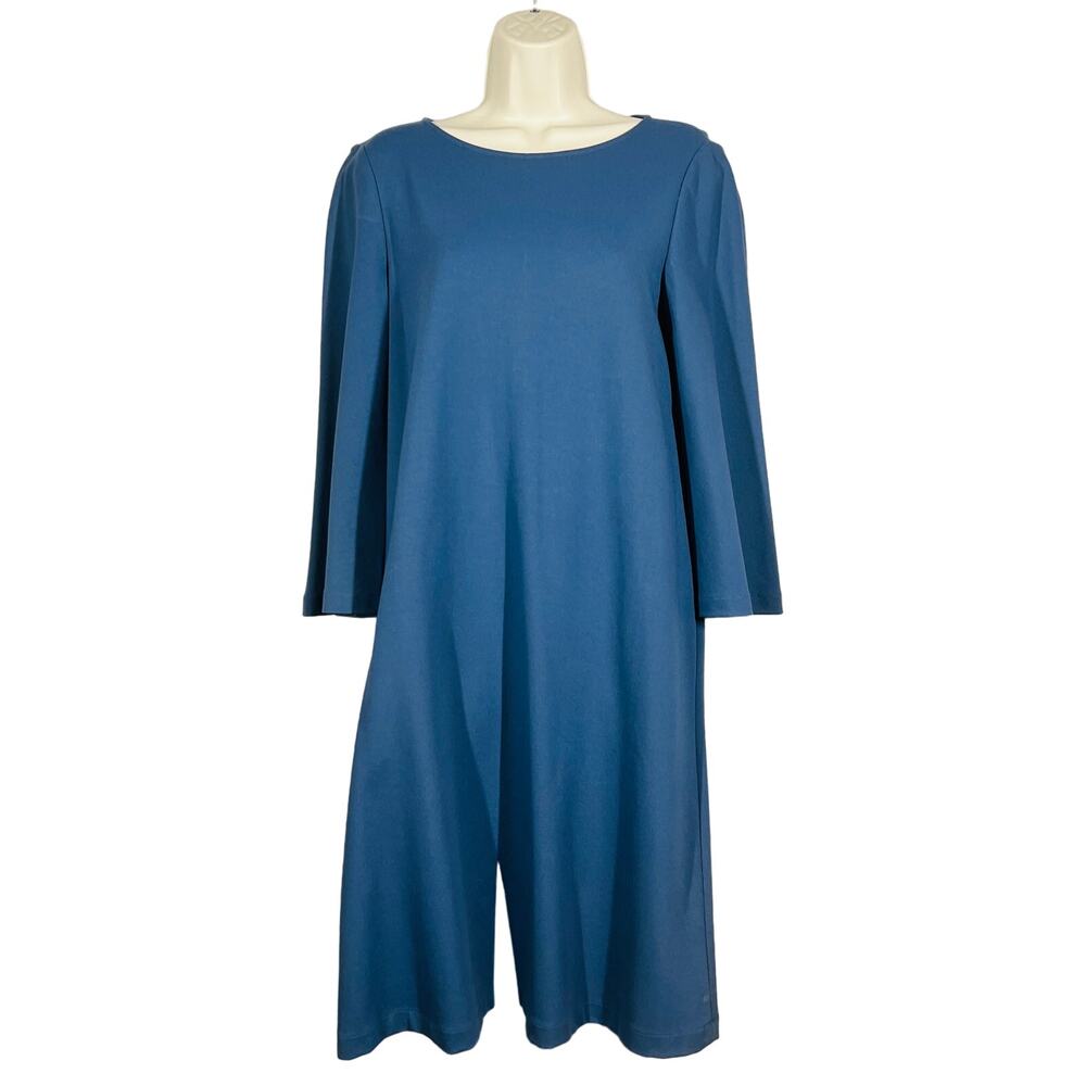 Lafayette 148 Scoop Neck Mid Mod Shift Dress Steel Blue Open Sleeve Career - S